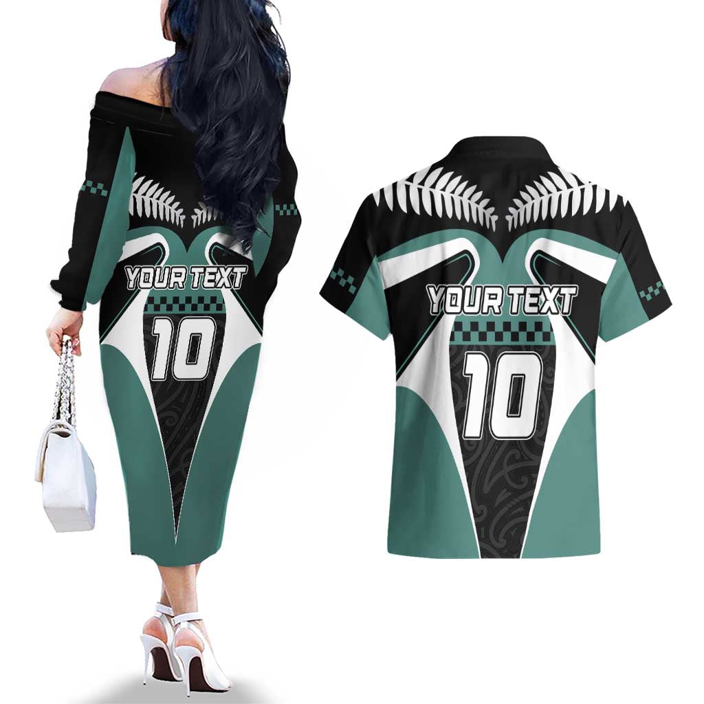 Custom New Zealand Bicycle 2025 Couples Matching Off The Shoulder Long Sleeve Dress and Hawaiian Shirt