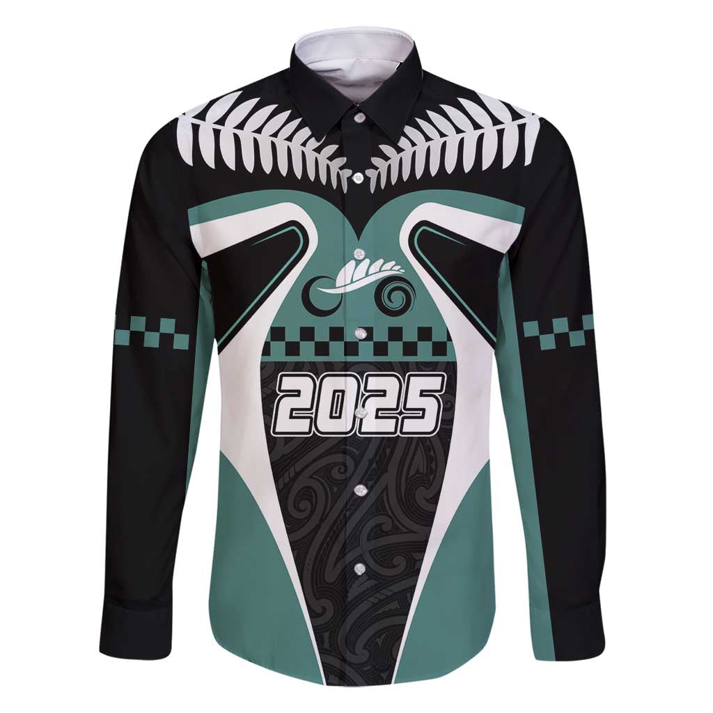 Custom New Zealand Bicycle 2025 Family Matching Long Sleeve Bodycon Dress and Hawaiian Shirt LT03 Dad's Shirt - Long Sleeve Black-Teal - Polynesian Pride