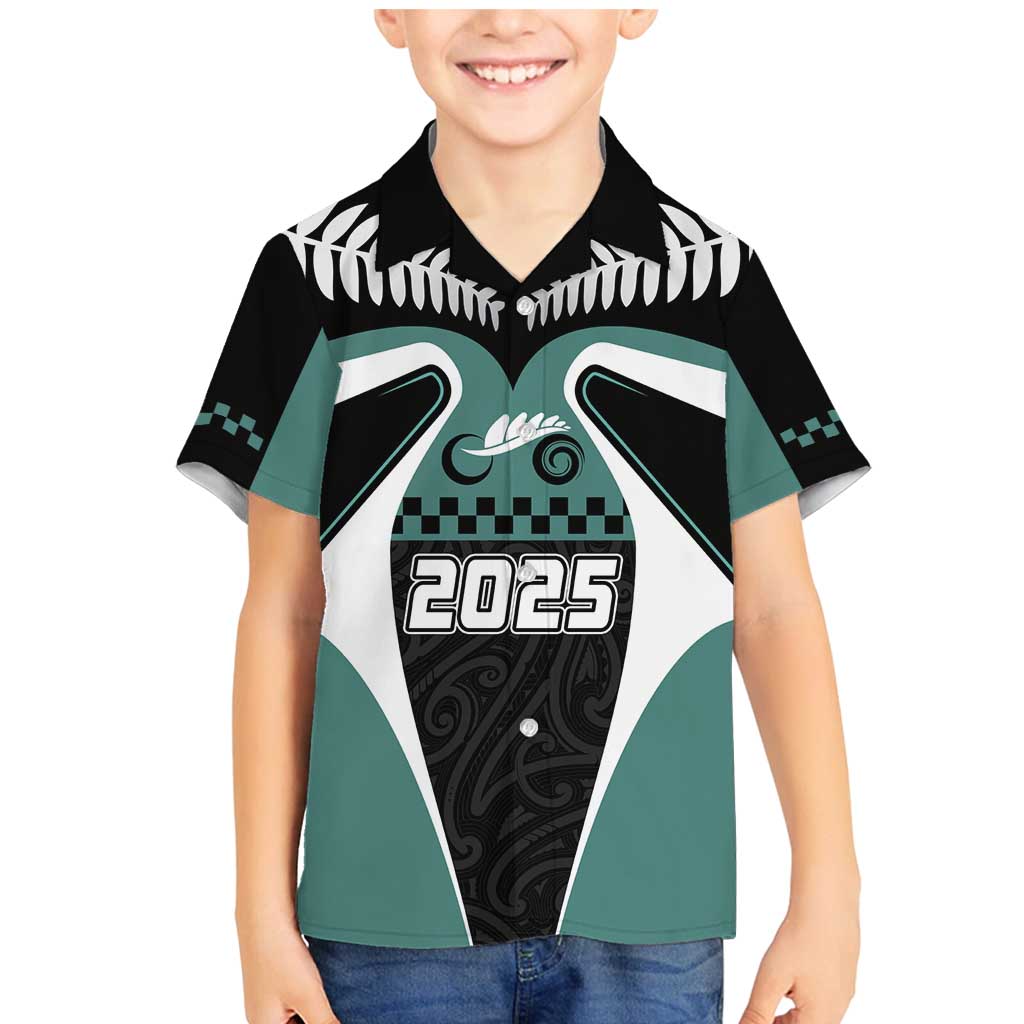 Custom New Zealand Bicycle 2025 Family Matching Mermaid Dress and Hawaiian Shirt LT03 Son's Shirt Black-Teal - Polynesian Pride