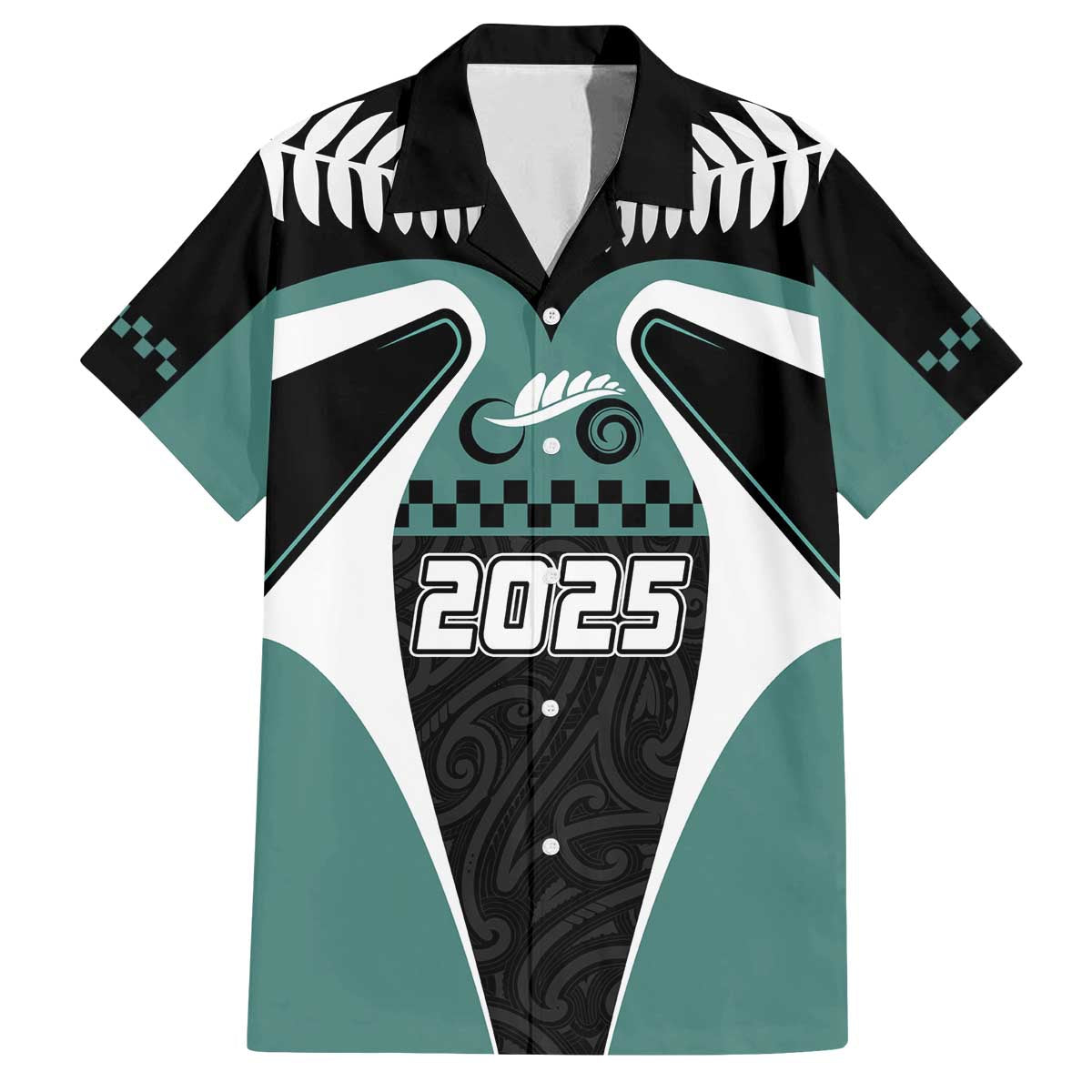 Custom New Zealand Bicycle 2025 Family Matching Off The Shoulder Long Sleeve Dress and Hawaiian Shirt LT03 Dad's Shirt - Short Sleeve Black-Teal - Polynesian Pride