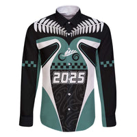 Custom New Zealand Bicycle 2025 Family Matching Off The Shoulder Long Sleeve Dress and Hawaiian Shirt LT03 Dad's Shirt - Long Sleeve Black-Teal - Polynesian Pride