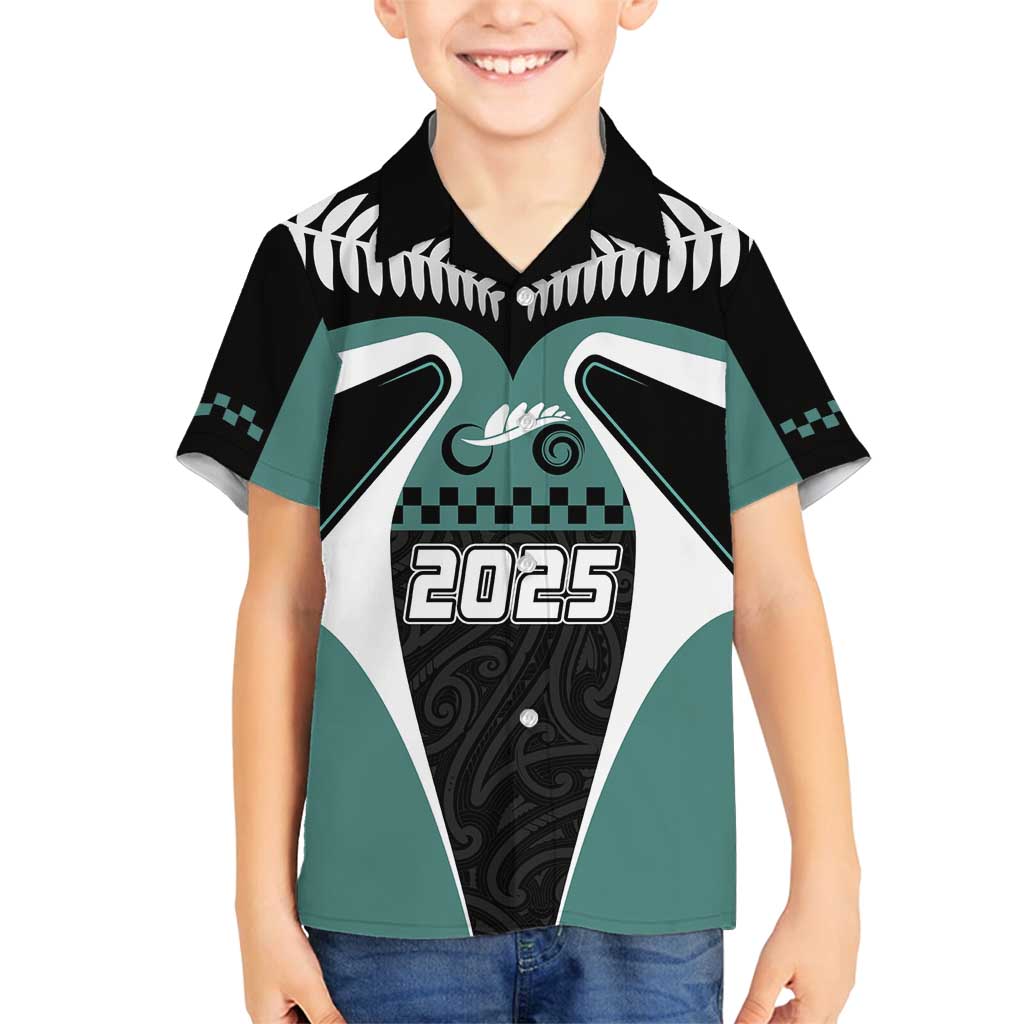 Custom New Zealand Bicycle 2025 Family Matching Off Shoulder Short Dress and Hawaiian Shirt LT03 Son's Shirt Black-Teal - Polynesian Pride