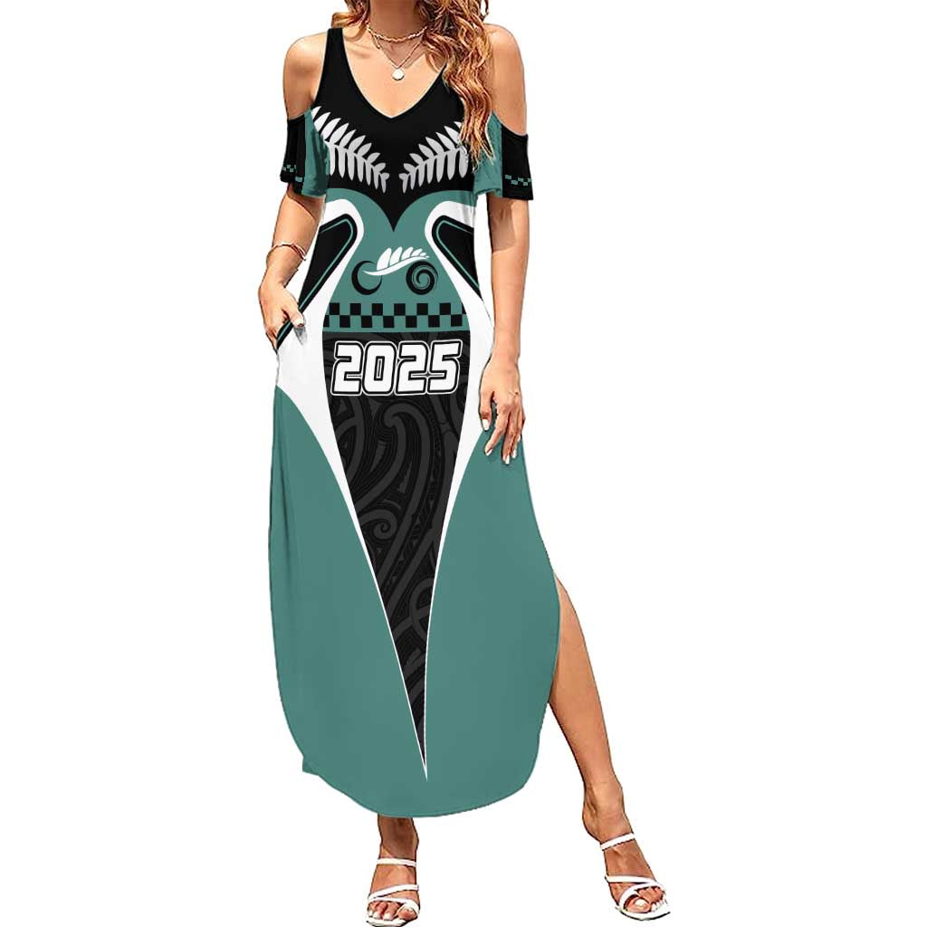 Custom New Zealand Bicycle 2025 Family Matching Summer Maxi Dress and Hawaiian Shirt LT03 Mom's Dress Black-Teal - Polynesian Pride