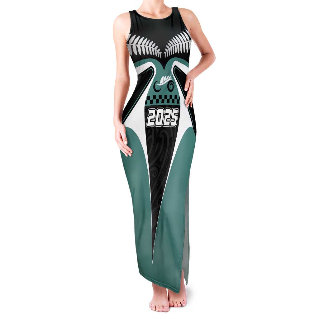 Custom New Zealand Bicycle 2025 Family Matching Tank Maxi Dress and Hawaiian Shirt LT03 Mom's Dress Black-Teal - Polynesian Pride