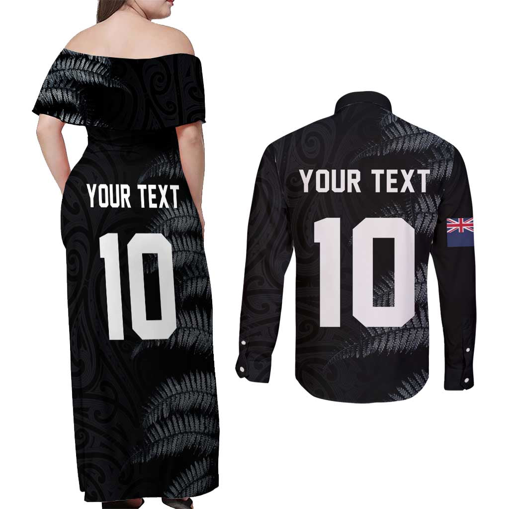 Custom New Zealand Football-Towards World Cup 2026 Couples Matching Off Shoulder Maxi Dress and Long Sleeve Button Shirt LT03 - Polynesian Pride
