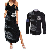Custom New Zealand Football-Towards World Cup 2026 Couples Matching Summer Maxi Dress and Long Sleeve Button Shirt LT03 Black - Polynesian Pride