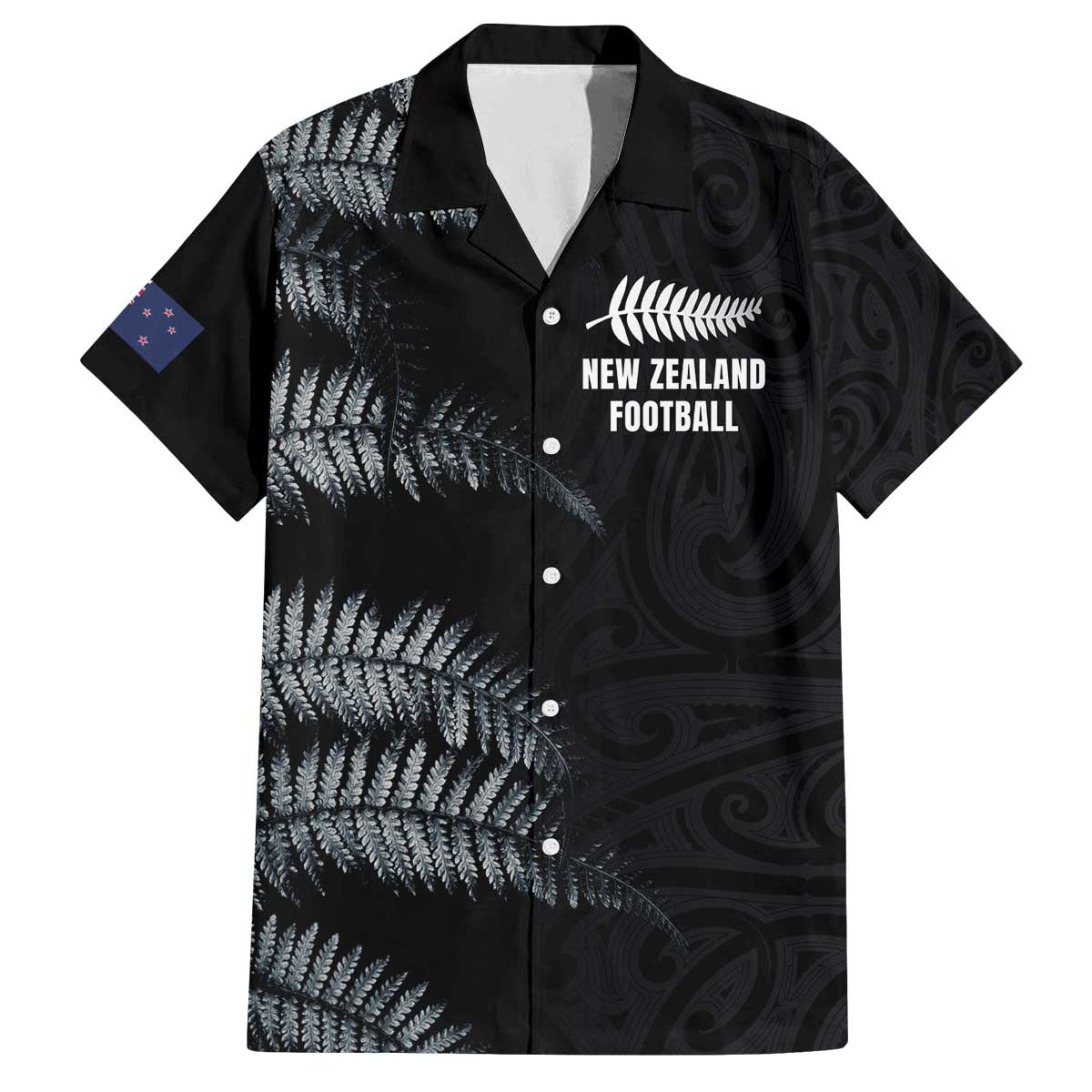 Custom New Zealand Football-Towards World Cup 2026 Family Matching Off The Shoulder Long Sleeve Dress and Hawaiian Shirt LT03 Dad's Shirt - Short Sleeve Black - Polynesian Pride