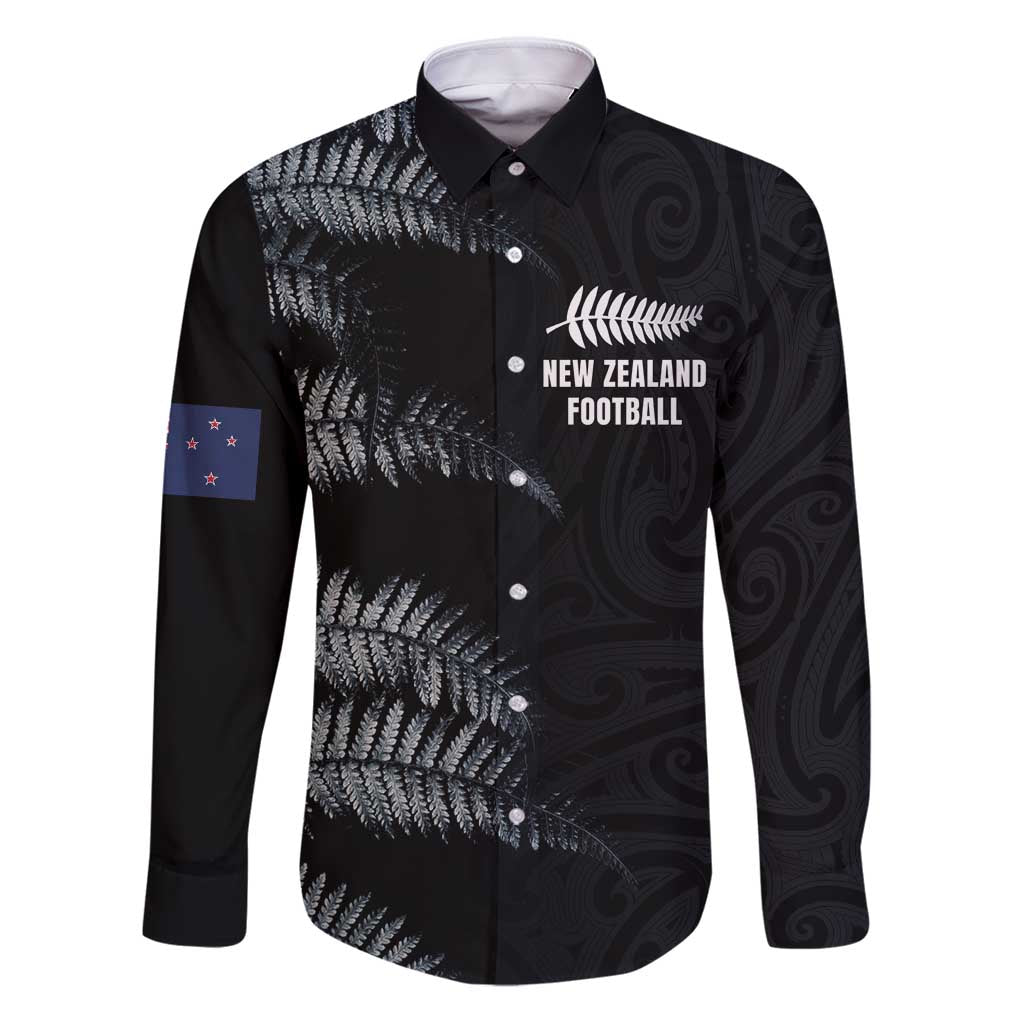 Custom New Zealand Football-Towards World Cup 2026 Family Matching Puletasi and Hawaiian Shirt LT03 Dad's Shirt - Long Sleeve Black - Polynesian Pride