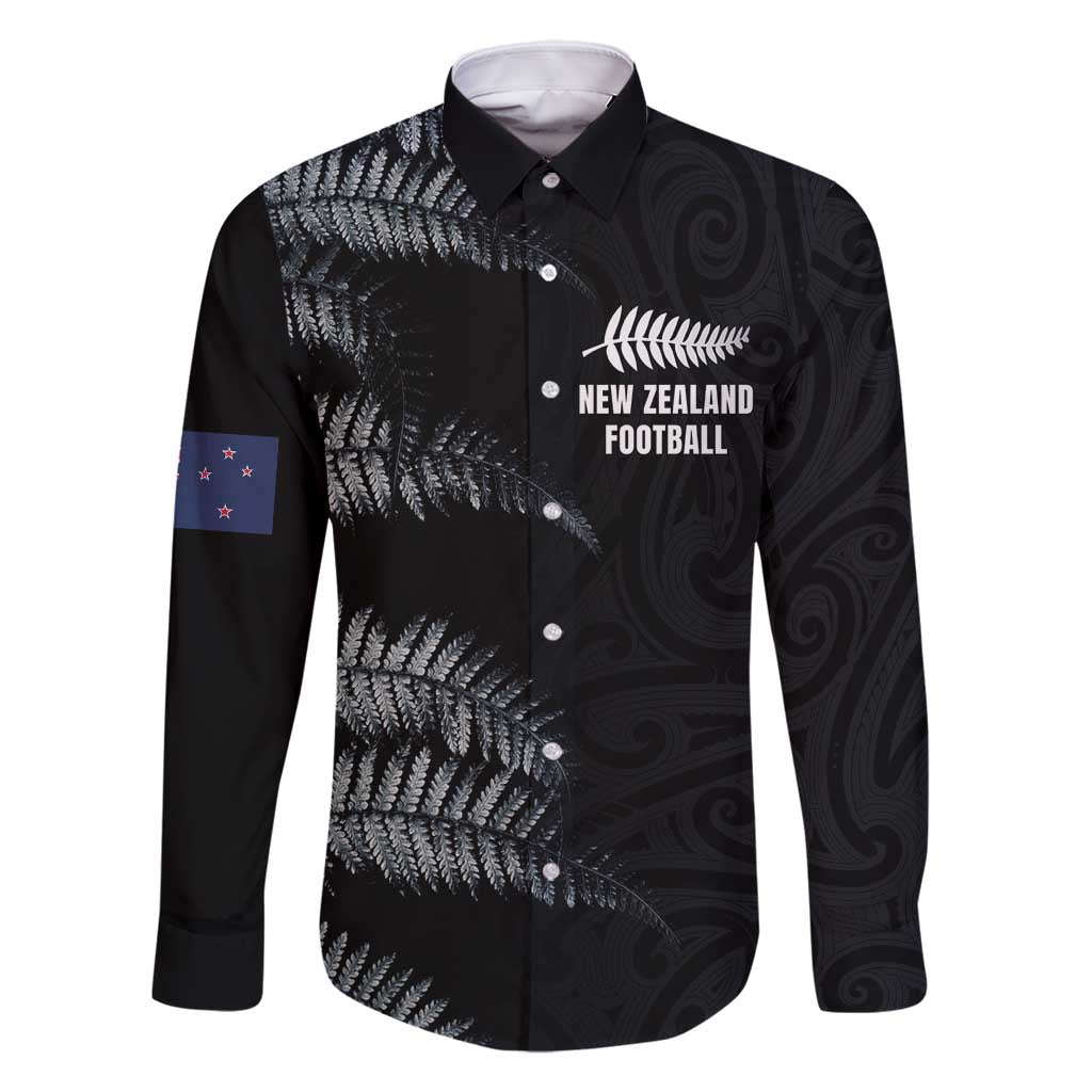 Custom New Zealand Football-Towards World Cup 2026 Family Matching Summer Maxi Dress and Hawaiian Shirt LT03 Dad's Shirt - Long Sleeve Black - Polynesian Pride