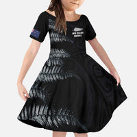 Custom New Zealand Football-Towards World Cup 2026 Family Matching Tank Maxi Dress and Hawaiian Shirt LT03 Daughter's Dress Black - Polynesian Pride