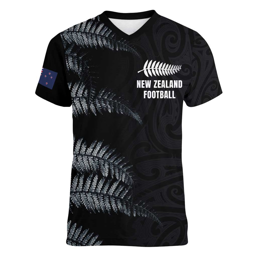 Custom New Zealand Football-Towards World Cup 2026 Women V-Neck T-Shirt LT03 Female Black - Polynesian Pride