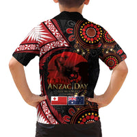 Tonga and Australia ANZAC Day Family Matching Off Shoulder Maxi Dress and Hawaiian Shirt Aboriginal and Ngatu Art Pattern - Gallipoli Lest We Forget LT03 - Polynesian Pride