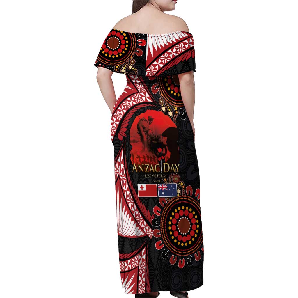 Tonga and Australia ANZAC Day Family Matching Off Shoulder Maxi Dress and Hawaiian Shirt Aboriginal and Ngatu Art Pattern - Gallipoli Lest We Forget LT03 - Polynesian Pride