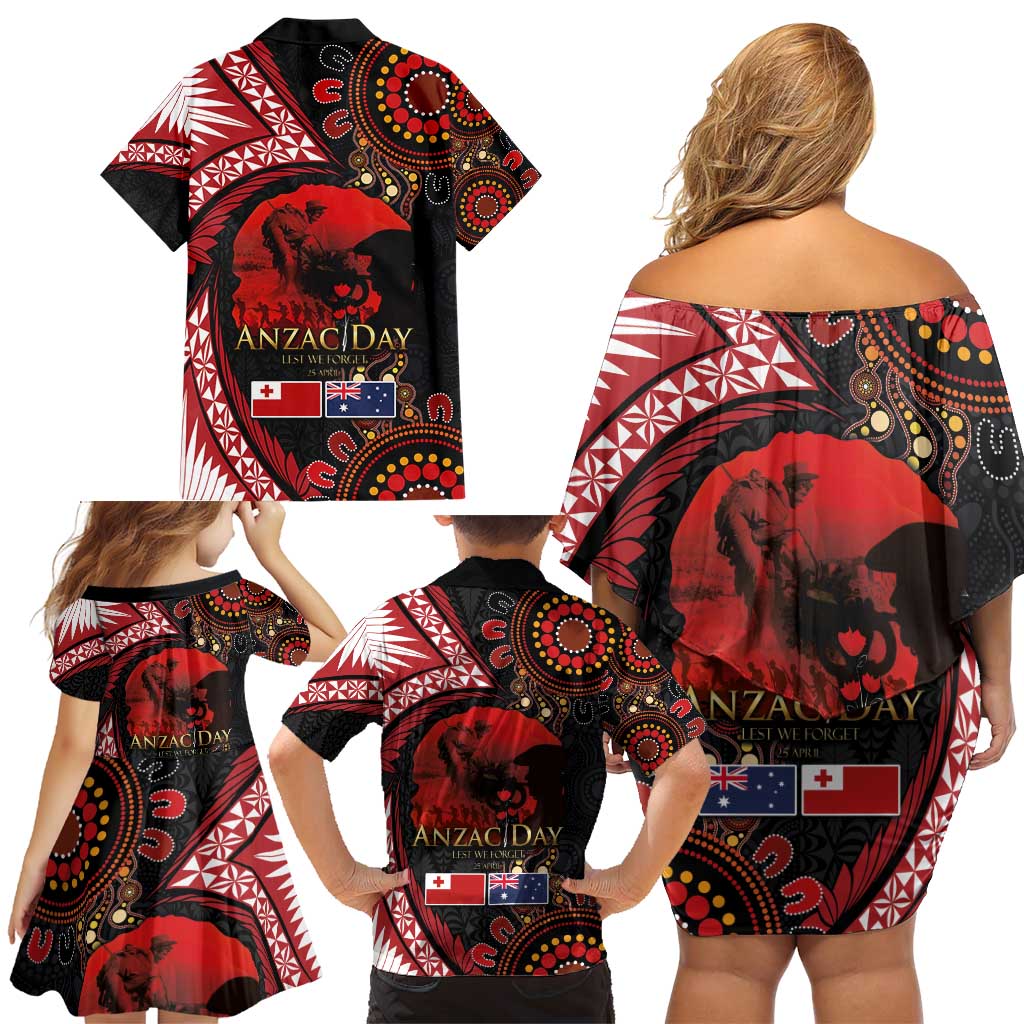 Tonga and Australia ANZAC Day Family Matching Off Shoulder Short Dress and Hawaiian Shirt Aboriginal and Ngatu Art Pattern - Gallipoli Lest We Forget LT03 - Polynesian Pride