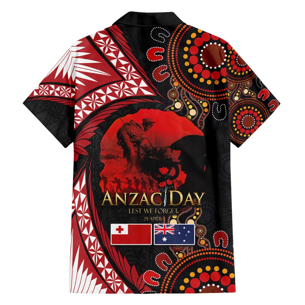 Tonga and Australia ANZAC Day Family Matching Off Shoulder Short Dress and Hawaiian Shirt Aboriginal and Ngatu Art Pattern - Gallipoli Lest We Forget LT03 - Polynesian Pride