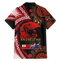 Tonga and Australia ANZAC Day Family Matching Off Shoulder Short Dress and Hawaiian Shirt Aboriginal and Ngatu Art Pattern - Gallipoli Lest We Forget LT03 - Polynesian Pride