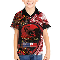 Tonga and Australia ANZAC Day Family Matching Off Shoulder Short Dress and Hawaiian Shirt Aboriginal and Ngatu Art Pattern - Gallipoli Lest We Forget LT03 Son's Shirt Black - Polynesian Pride