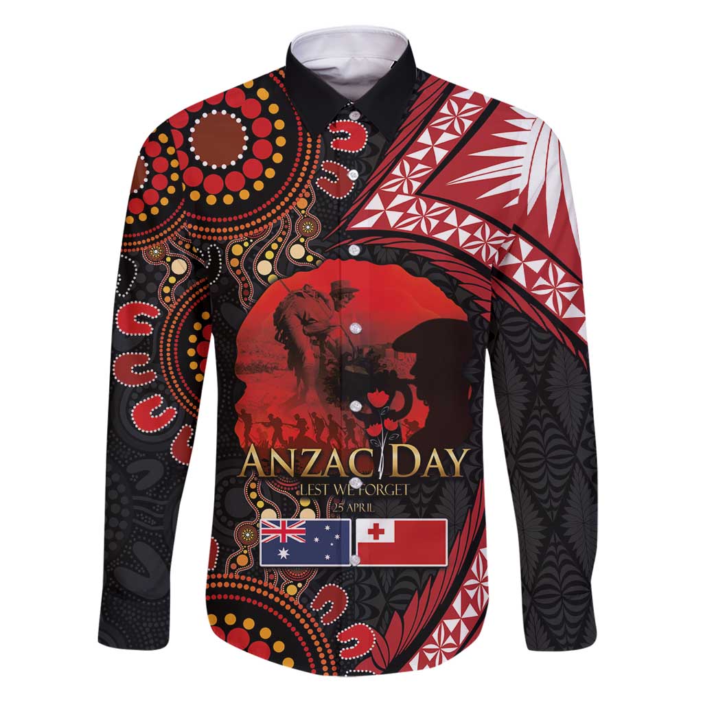 Tonga and Australia ANZAC Day Family Matching Puletasi and Hawaiian Shirt Aboriginal and Ngatu Art Pattern - Gallipoli Lest We Forget