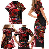 Tonga and Australia ANZAC Day Family Matching Short Sleeve Bodycon Dress and Hawaiian Shirt Aboriginal and Ngatu Art Pattern - Gallipoli Lest We Forget LT03 - Polynesian Pride