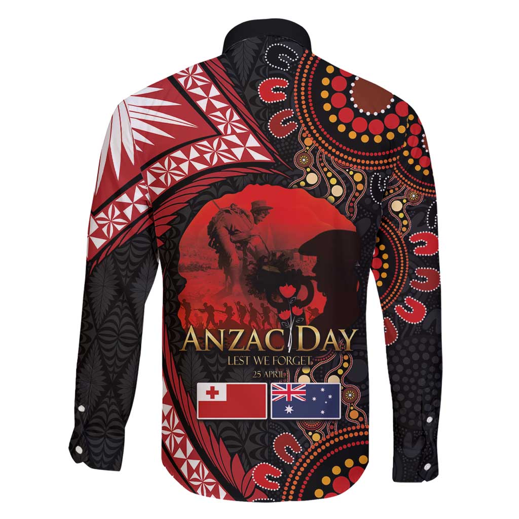 Tonga and Australia ANZAC Day Family Matching Short Sleeve Bodycon Dress and Hawaiian Shirt Aboriginal and Ngatu Art Pattern - Gallipoli Lest We Forget LT03 - Polynesian Pride