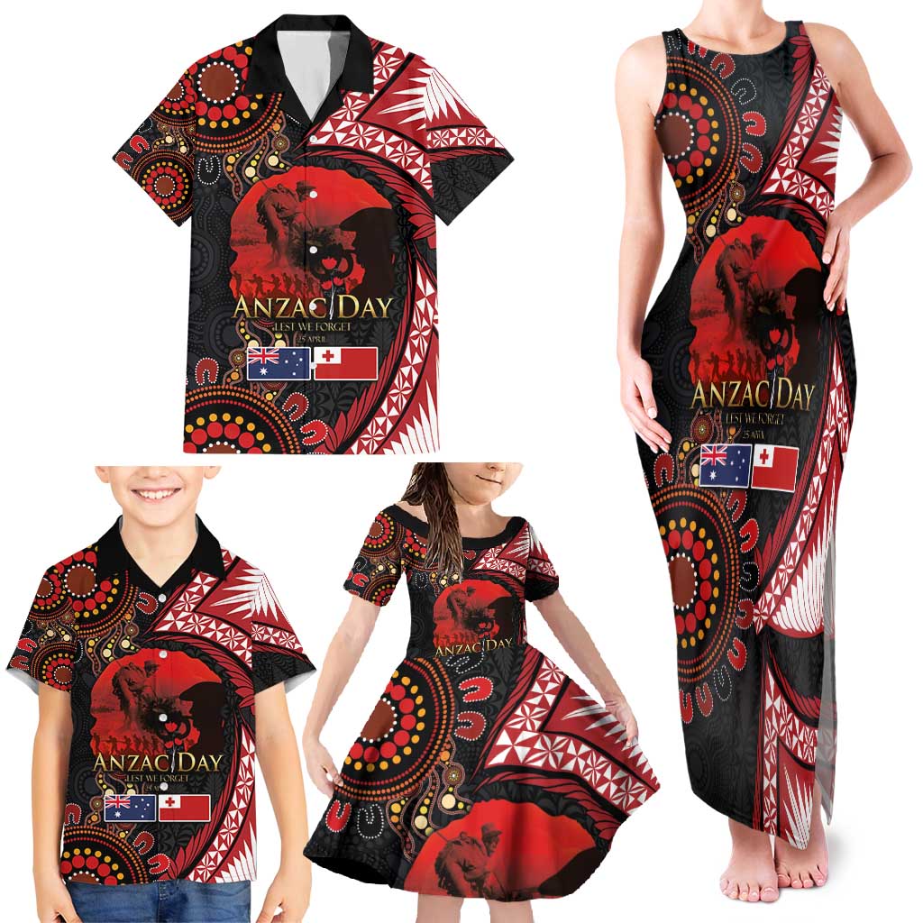 Tonga and Australia ANZAC Day Family Matching Tank Maxi Dress and Hawaiian Shirt Aboriginal and Ngatu Art Pattern - Gallipoli Lest We Forget LT03 - Polynesian Pride