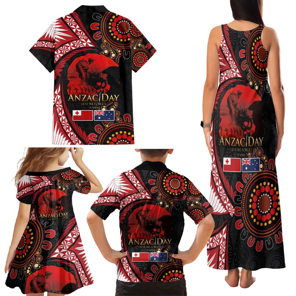 Tonga and Australia ANZAC Day Family Matching Tank Maxi Dress and Hawaiian Shirt Aboriginal and Ngatu Art Pattern - Gallipoli Lest We Forget LT03 - Polynesian Pride