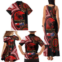 Tonga and Australia ANZAC Day Family Matching Tank Maxi Dress and Hawaiian Shirt Aboriginal and Ngatu Art Pattern - Gallipoli Lest We Forget LT03 - Polynesian Pride