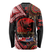Tonga and Australia ANZAC Day Long Sleeve Shirt Aboriginal and Ngatu Art Pattern - Gallipoli Lest We Forget
