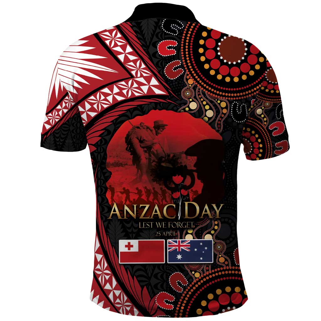 Tonga and Australia ANZAC Day Polo Shirt Aboriginal and Ngatu Art Pattern - Gallipoli Lest We Forget LT03 - Polynesian Pride
