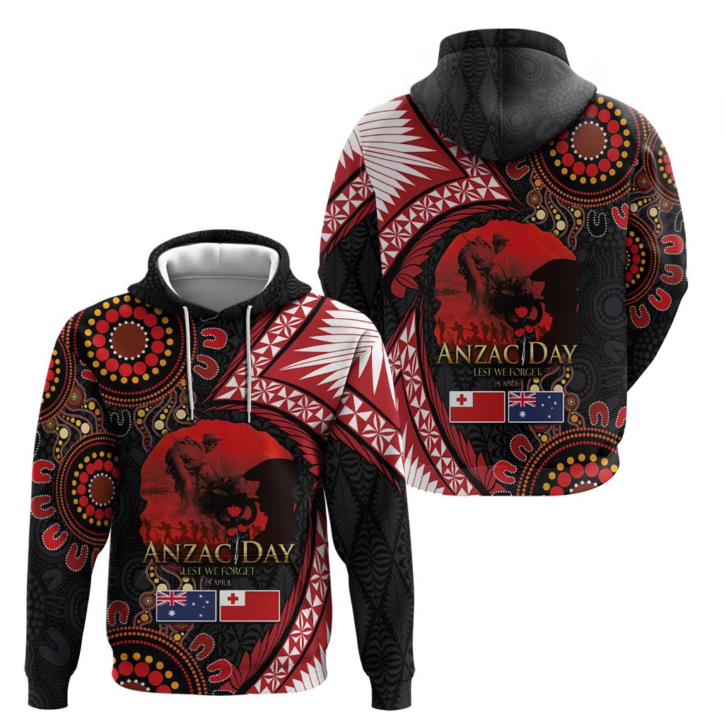 Tonga and Australia ANZAC Day Zip Hoodie Aboriginal and Ngatu Art Pattern - Gallipoli Lest We Forget