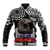 New Zealand and Cook Islands ANZAC Day Baseball Jacket Gallipoli Lest We Forget Tatau Art Tribal and Maori Tattoo with Fern LT03 Unisex Black - Polynesian Pride