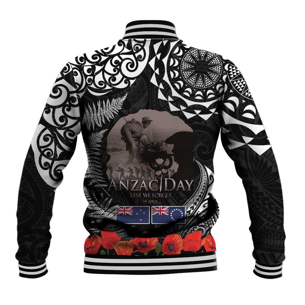 New Zealand and Cook Islands ANZAC Day Baseball Jacket Gallipoli Lest We Forget Tatau Art Tribal and Maori Tattoo with Fern LT03 - Polynesian Pride
