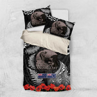 New Zealand and Cook Islands ANZAC Day Bedding Set Gallipoli Lest We Forget Tatau Art Tribal and Maori Tattoo with Fern LT03 US Twin 172cm x 218cm Black - Polynesian Pride