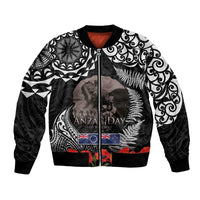 New Zealand and Cook Islands ANZAC Day Bomber Jacket Gallipoli Lest We Forget Tatau Art Tribal and Maori Tattoo with Fern LT03 Unisex Black - Polynesian Pride
