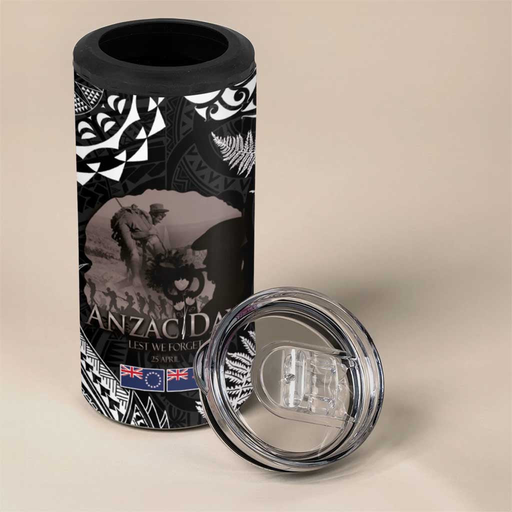 New Zealand and Cook Islands ANZAC Day 4 in 1 Can Cooler Tumbler Gallipoli Lest We Forget Tatau Art Tribal and Maori Tattoo with Fern LT03 - Polynesian Pride