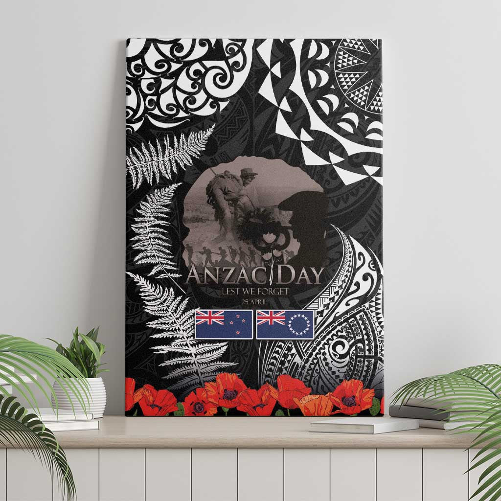 New Zealand and Cook Islands ANZAC Day Canvas Wall Art Gallipoli Lest We Forget Tatau Art Tribal and Maori Tattoo with Fern LT03 - Polynesian Pride