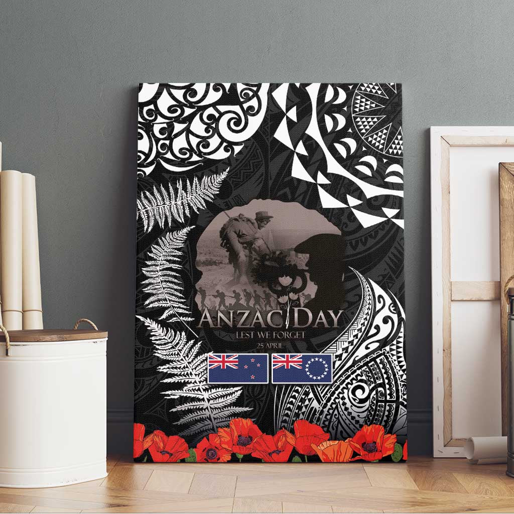 New Zealand and Cook Islands ANZAC Day Canvas Wall Art Gallipoli Lest We Forget Tatau Art Tribal and Maori Tattoo with Fern LT03 - Polynesian Pride