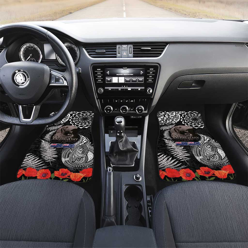 New Zealand and Cook Islands ANZAC Day Car Mats Gallipoli Lest We Forget Tatau Art Tribal and Maori Tattoo with Fern LT03 Set 2pcs - Front Black - Polynesian Pride