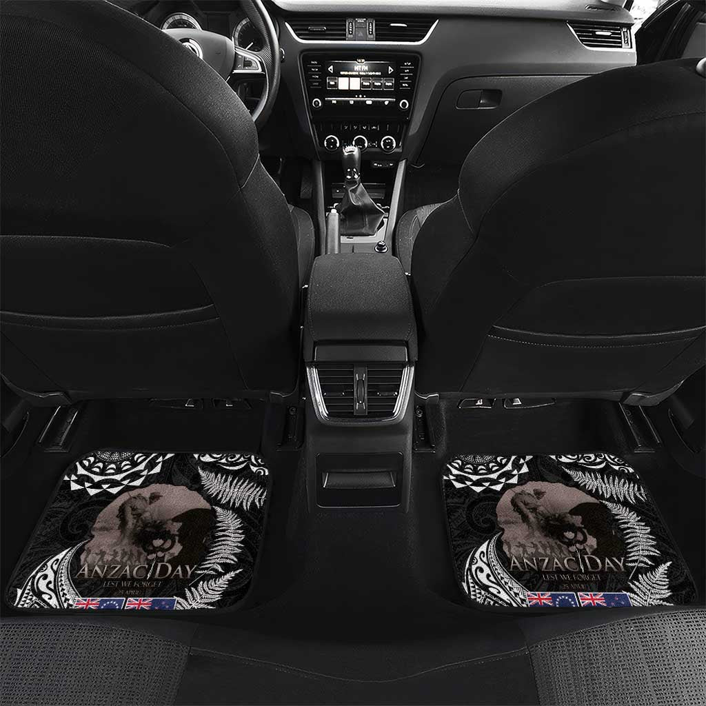 New Zealand and Cook Islands ANZAC Day Car Mats Gallipoli Lest We Forget Tatau Art Tribal and Maori Tattoo with Fern LT03 Set 2pcs - Back Black - Polynesian Pride