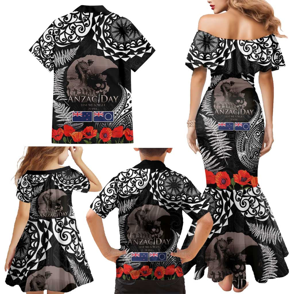 New Zealand and Cook Islands ANZAC Day Family Matching Mermaid Dress and Hawaiian Shirt Gallipoli Lest We Forget Tatau Art Tribal and Maori Tattoo with Fern LT03 - Polynesian Pride