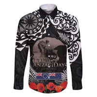 New Zealand and Cook Islands ANZAC Day Family Matching Off The Shoulder Long Sleeve Dress and Hawaiian Shirt Gallipoli Lest We Forget Tatau Art Tribal and Maori Tattoo with Fern LT03 Dad's Shirt - Long Sleeve Black - Polynesian Pride