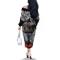 New Zealand and Cook Islands ANZAC Day Family Matching Off The Shoulder Long Sleeve Dress and Hawaiian Shirt Gallipoli Lest We Forget Tatau Art Tribal and Maori Tattoo with Fern LT03 - Polynesian Pride