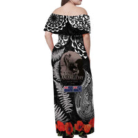 New Zealand and Cook Islands ANZAC Day Family Matching Off Shoulder Maxi Dress and Hawaiian Shirt Gallipoli Lest We Forget Tatau Art Tribal and Maori Tattoo with Fern LT03 - Polynesian Pride