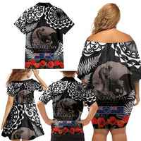 New Zealand and Cook Islands ANZAC Day Family Matching Off Shoulder Short Dress and Hawaiian Shirt Gallipoli Lest We Forget Tatau Art Tribal and Maori Tattoo with Fern LT03 - Polynesian Pride