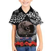 New Zealand and Cook Islands ANZAC Day Family Matching Off Shoulder Short Dress and Hawaiian Shirt Gallipoli Lest We Forget Tatau Art Tribal and Maori Tattoo with Fern LT03 Son's Shirt Black - Polynesian Pride