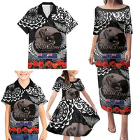 New Zealand and Cook Islands ANZAC Day Family Matching Puletasi and Hawaiian Shirt Gallipoli Lest We Forget Tatau Art Tribal and Maori Tattoo with Fern LT03 - Polynesian Pride