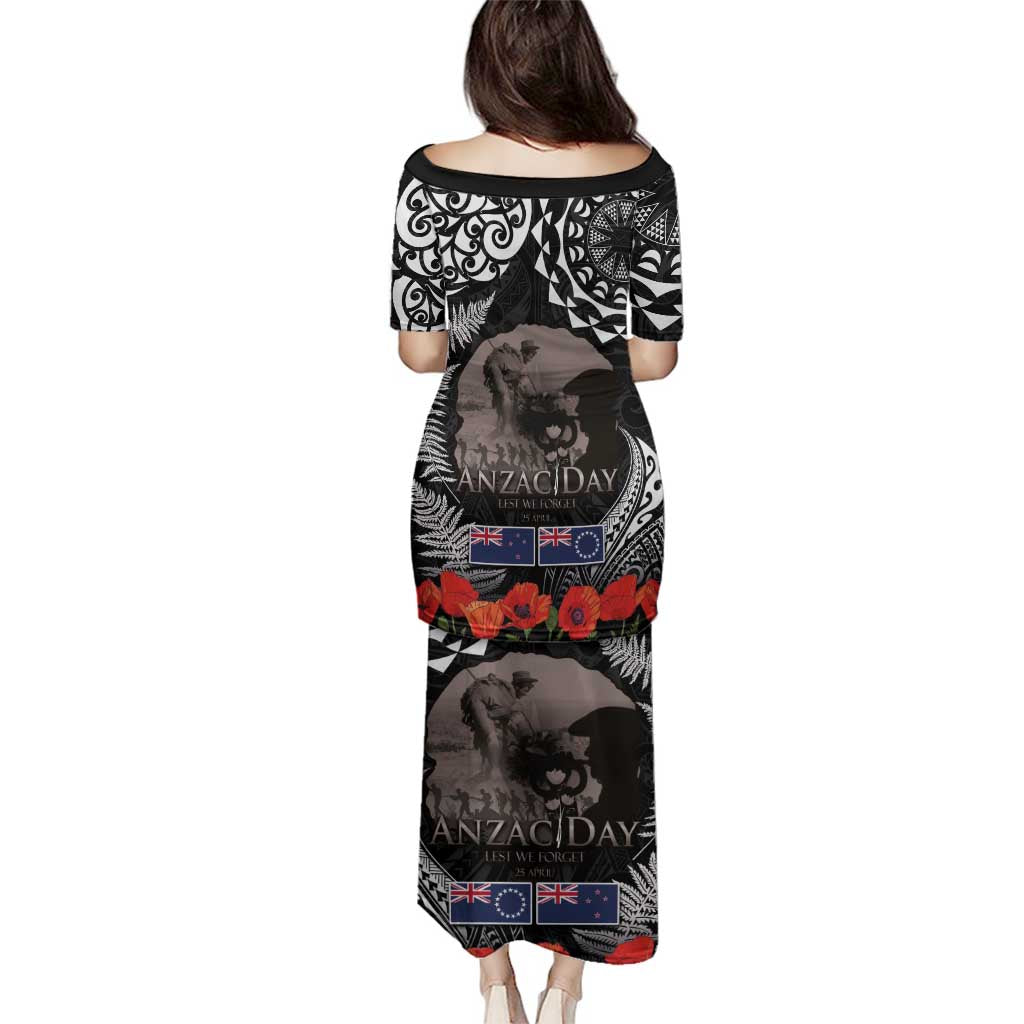 New Zealand and Cook Islands ANZAC Day Family Matching Puletasi and Hawaiian Shirt Gallipoli Lest We Forget Tatau Art Tribal and Maori Tattoo with Fern LT03 - Polynesian Pride