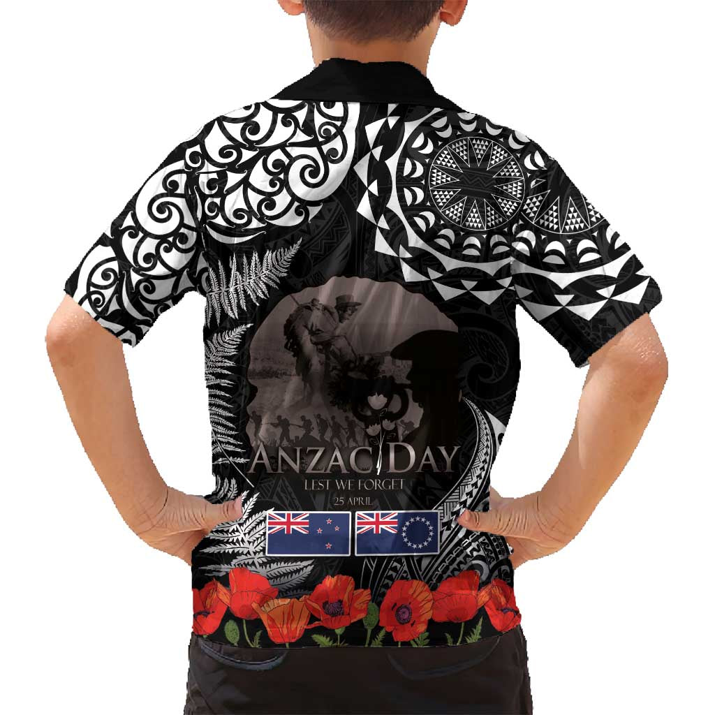 New Zealand and Cook Islands ANZAC Day Family Matching Summer Maxi Dress and Hawaiian Shirt Gallipoli Lest We Forget Tatau Art Tribal and Maori Tattoo with Fern LT03 - Polynesian Pride