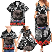New Zealand and Cook Islands ANZAC Day Family Matching Summer Maxi Dress and Hawaiian Shirt Gallipoli Lest We Forget Tatau Art Tribal and Maori Tattoo with Fern LT03 - Polynesian Pride