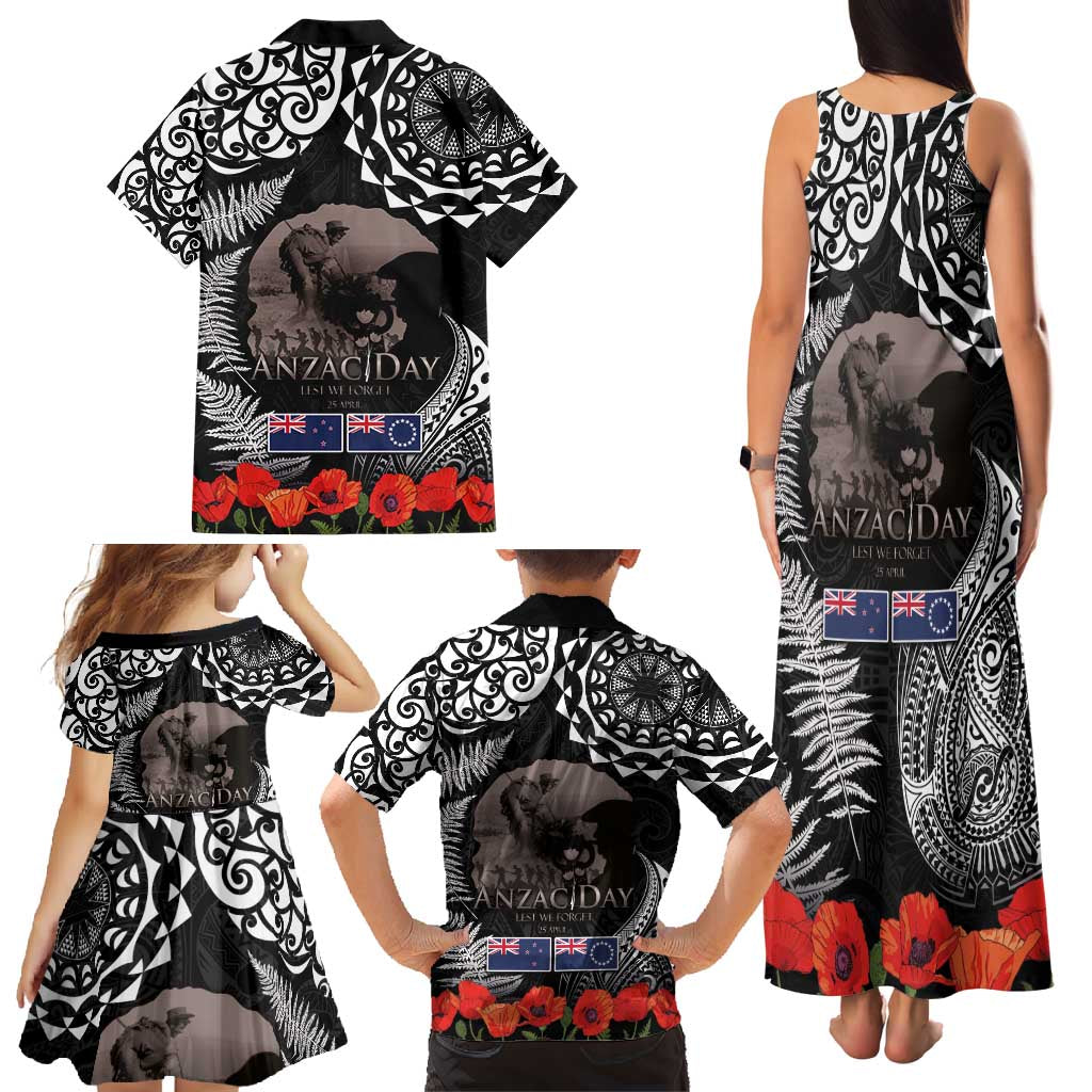 New Zealand and Cook Islands ANZAC Day Family Matching Tank Maxi Dress and Hawaiian Shirt Gallipoli Lest We Forget Tatau Art Tribal and Maori Tattoo with Fern LT03 - Polynesian Pride